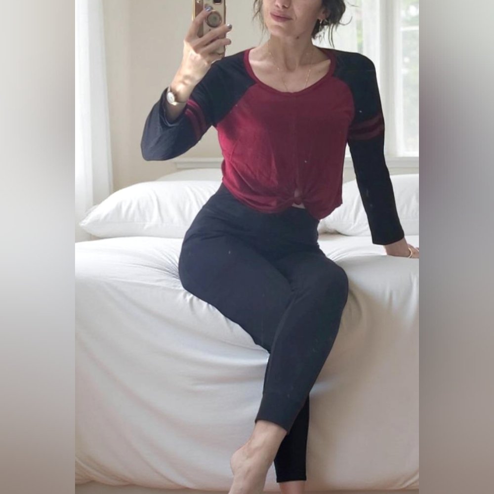 Burgundy and Black Women's Top